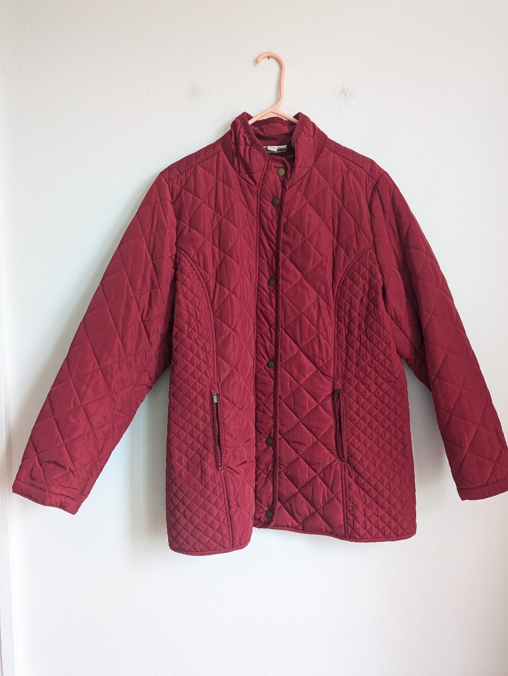 Vintage Appleseeds Red Quilted Faux Down Jacket With Corduroy Accent XLP